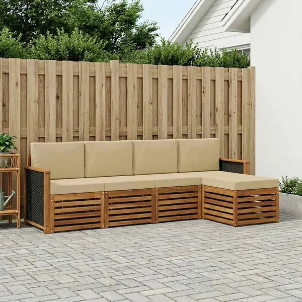 Ensemble de canapés d'extérieur 5 pcs Naturel et Beige