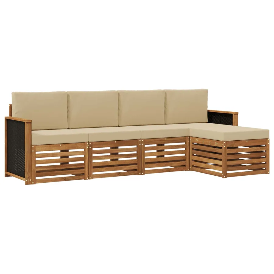 Ensemble de canapés d'extérieur 5 pcs Naturel et Beige - 2