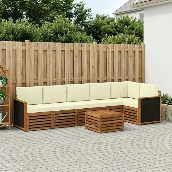 Ensemble de canapé d'angle avec coussin 6 pcs Naturel et Crème
