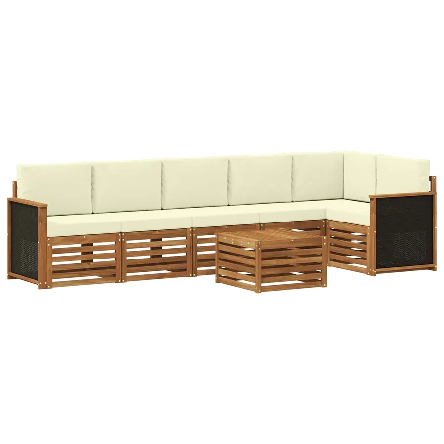 Ensemble de canapé d'angle avec coussin 6 pcs Naturel et Crème - 2