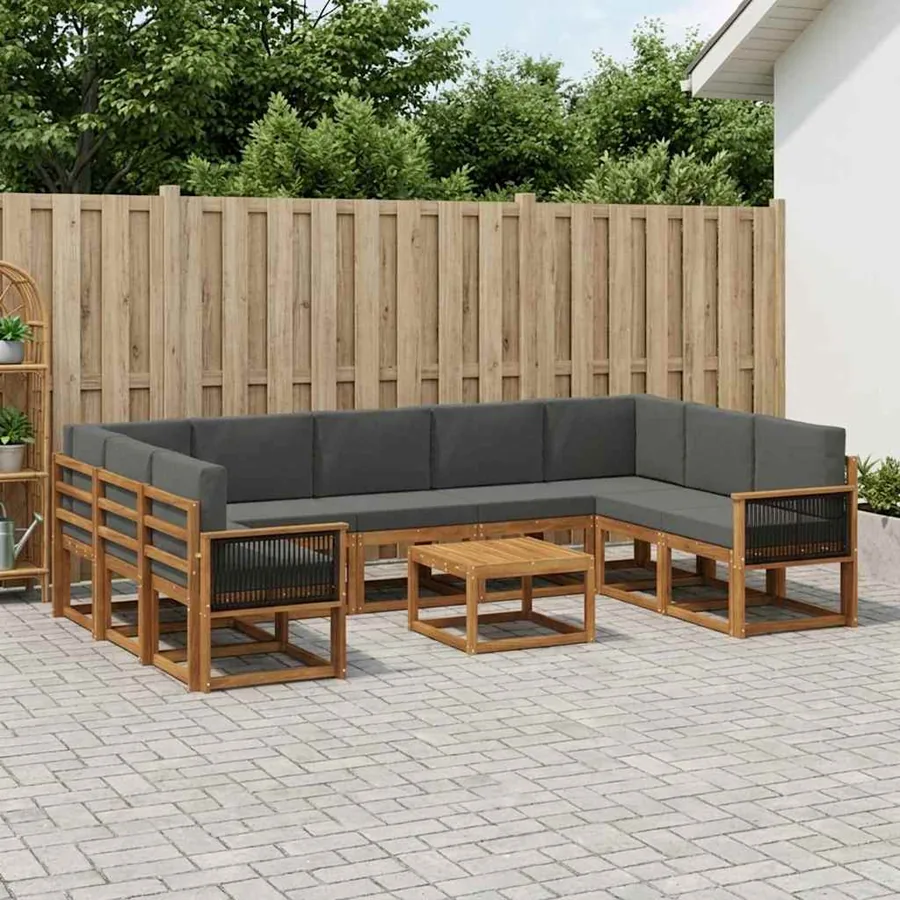 Ensemble de canapés d'extérieur 10 pcs Naturel et Anthracite