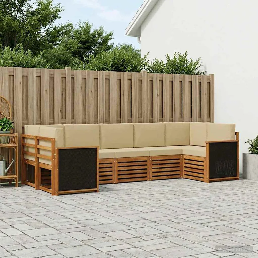 Ensemble de canapé d'angle avec coussin 6 pcs Naturel