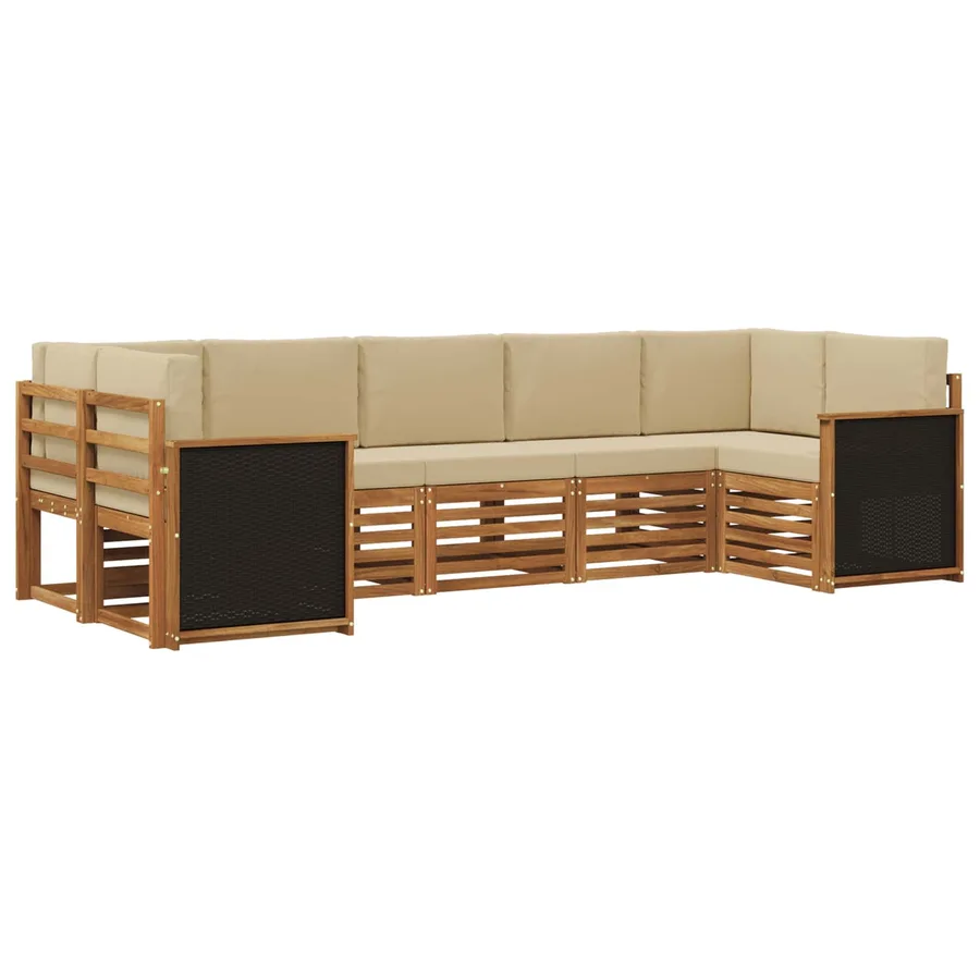 Ensemble de canapé d'angle avec coussin 6 pcs Naturel - 2