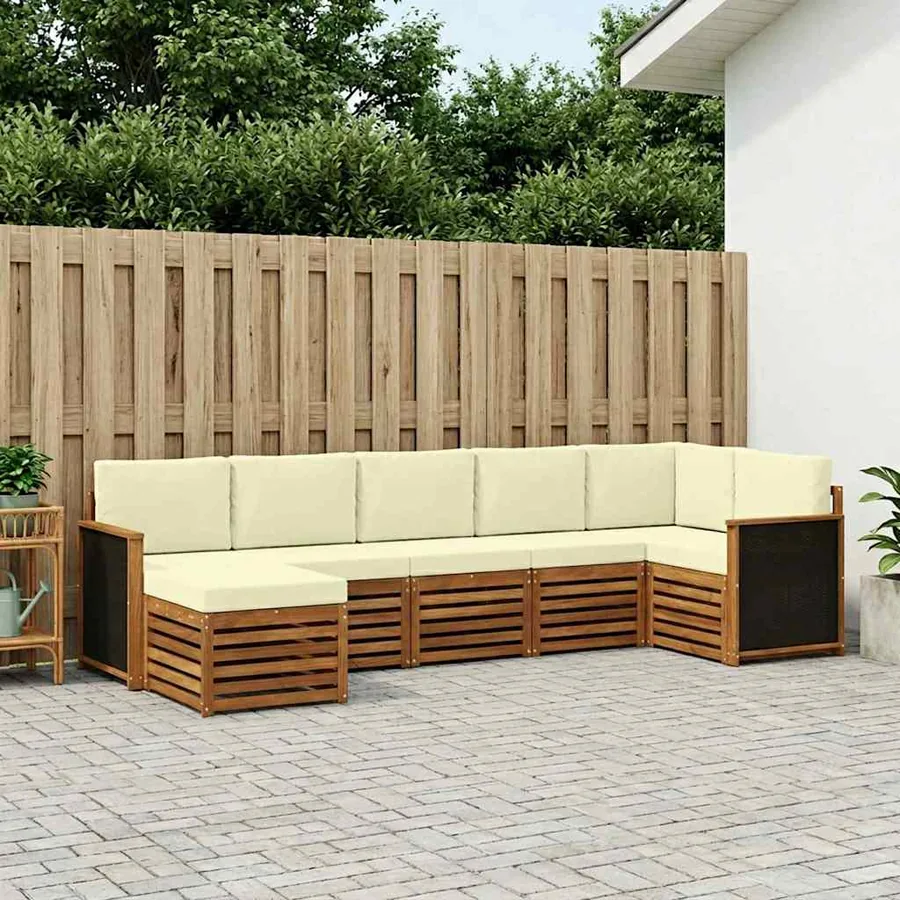 Ensemble de canapé d'angle avec coussin 6 pcs Naturel et Crème