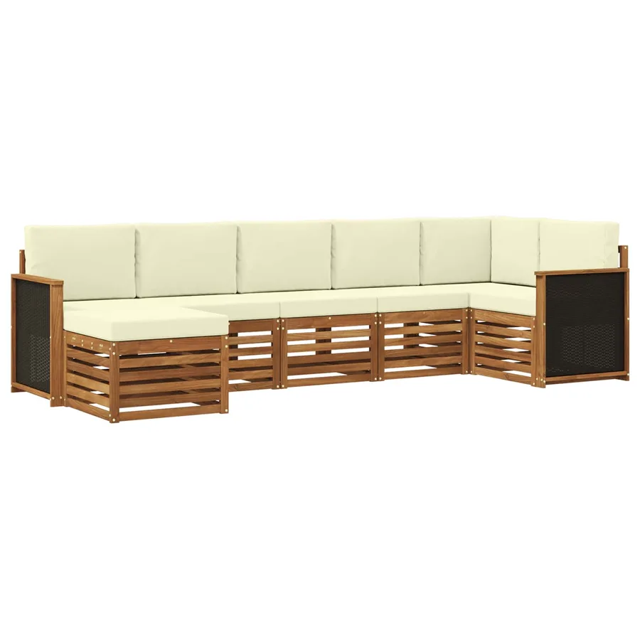 Ensemble de canapé d'angle avec coussin 6 pcs Naturel et Crème - 2