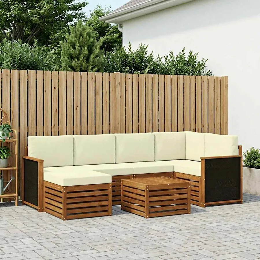 Ensemble de canapé d'angle avec coussin 6 pcs Naturel et Crème