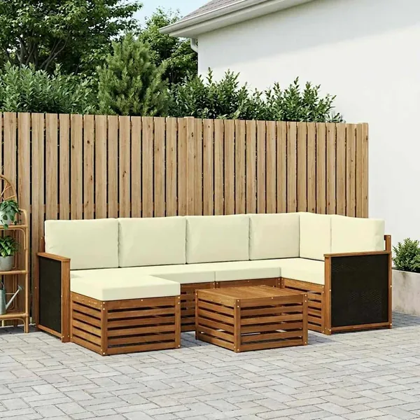 Ensemble de canapé d'angle avec coussin 6 pcs Naturel et Crème
