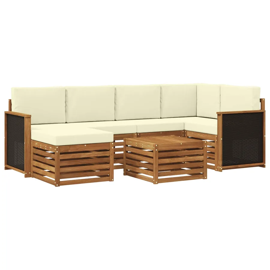 Ensemble de canapé d'angle avec coussin 6 pcs Naturel et Crème - 2
