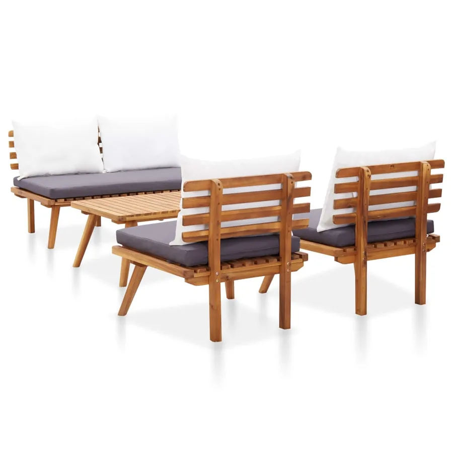 Salon de jardin 4 pcs avec coussins Bois d'acacia solide - 5