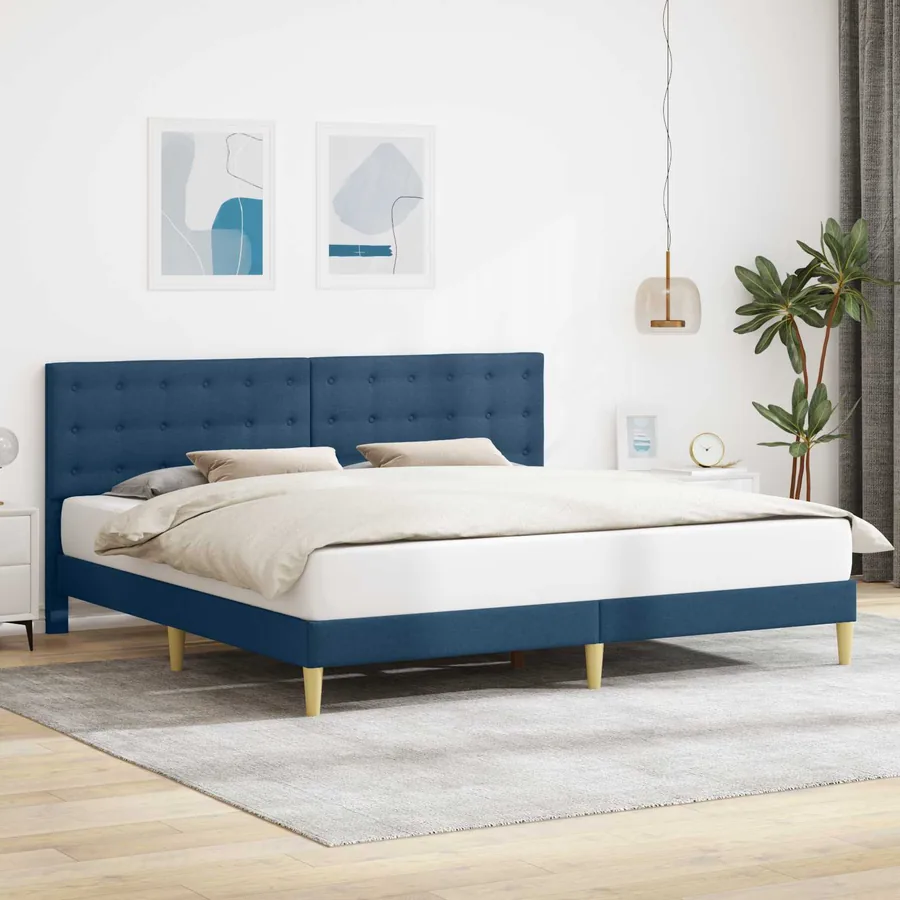 Cadre de lit avec tête de lit Bleu 180 x 200 cm Tissu