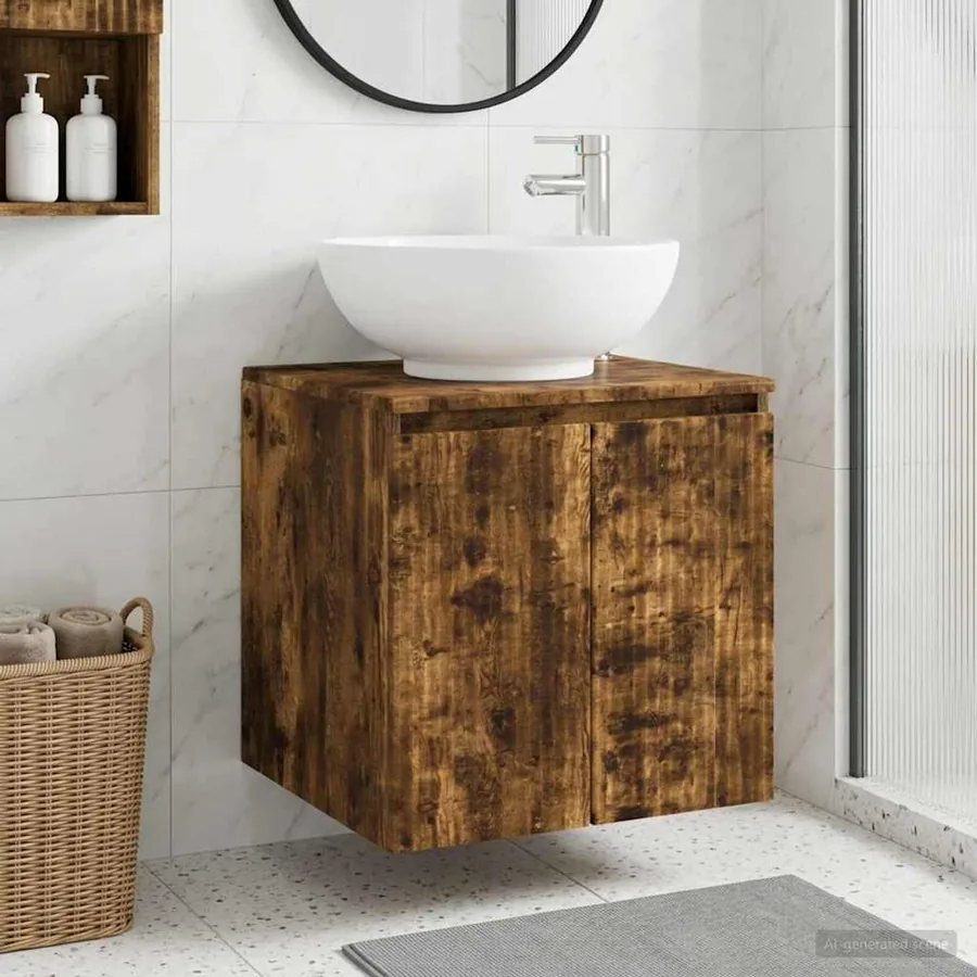 Vanité de lavabo mural Chêne fumé 49,5 x 44,5 x 65 cm