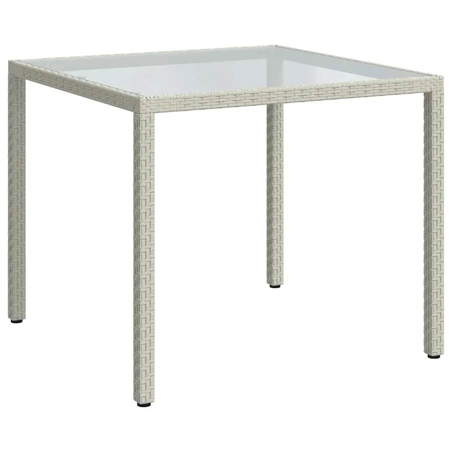 Table de jardin 90x90x75cm Verre trempé et résine tressée Blanc - 2