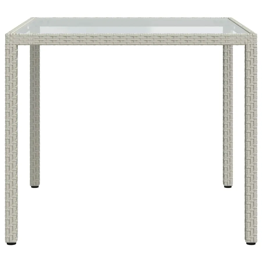 Table de jardin 90x90x75cm Verre trempé et résine tressée Blanc - 3