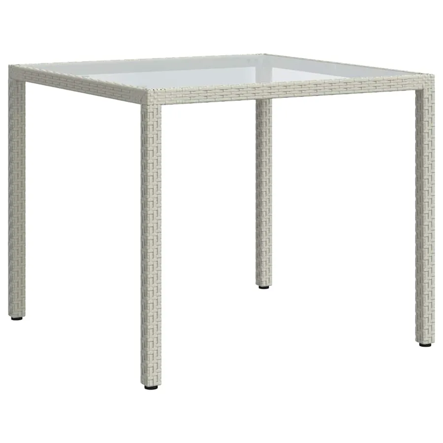 Table de jardin 90x90x75cm Verre trempé et résine tressée Blanc - 5