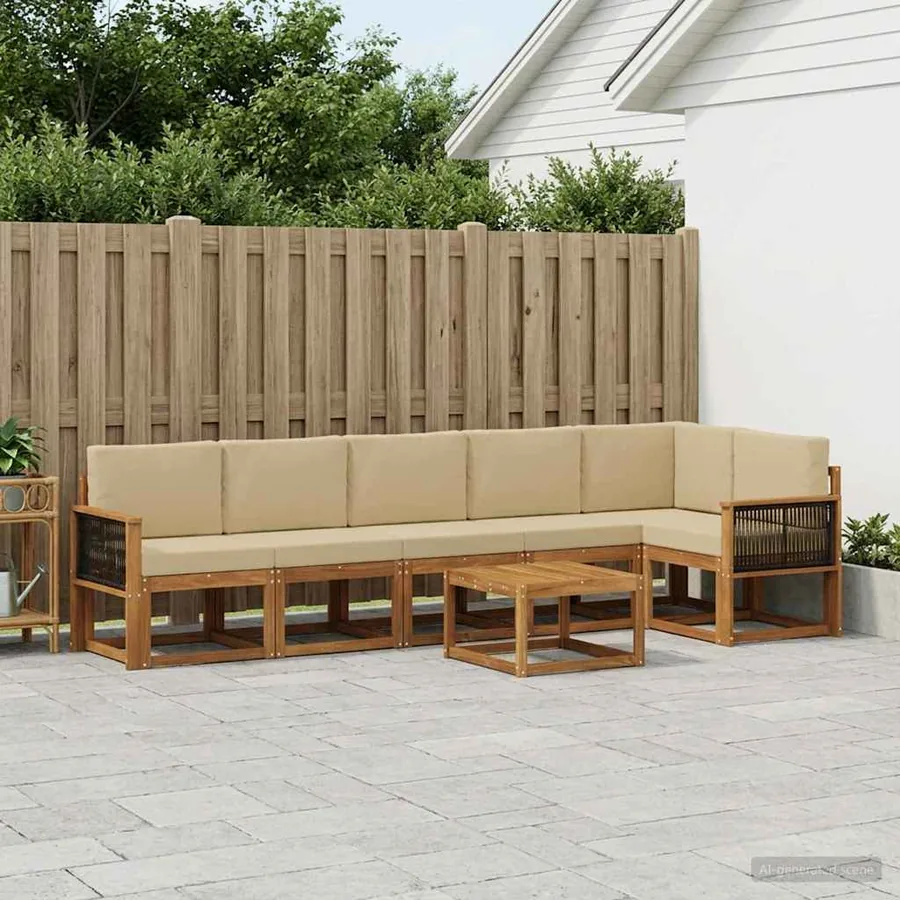Ensemble de canapés d'extérieur 7 pcs Naturel et Beige