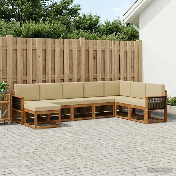 Ensemble de canapés d'extérieur 8 pcs Naturel et Beige