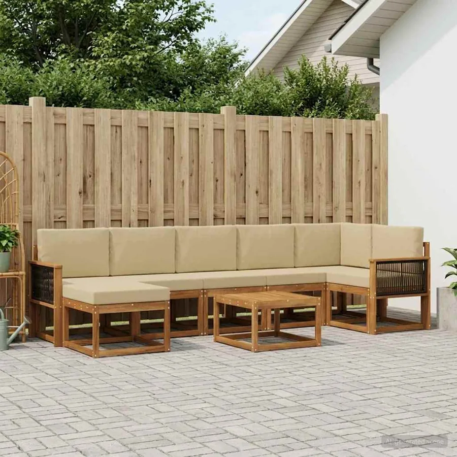Ensemble de canapés d'extérieur 8 pcs Naturel et Beige