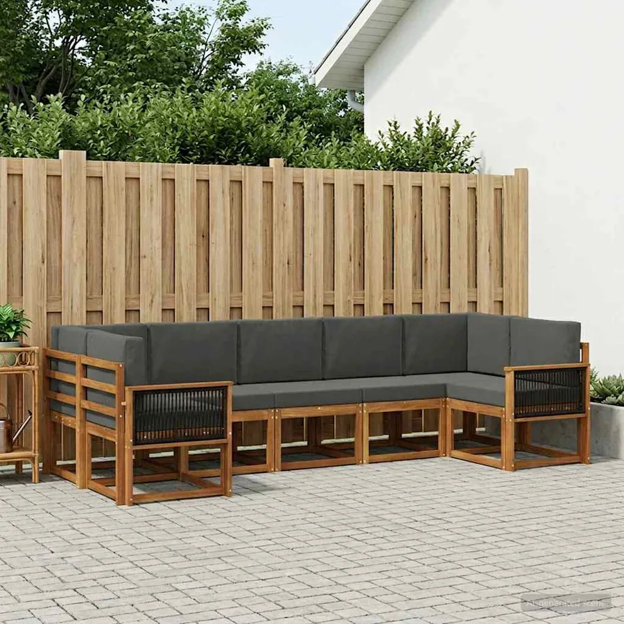 Ensemble de canapés d'extérieur 7 pc Naturel et Anthracite