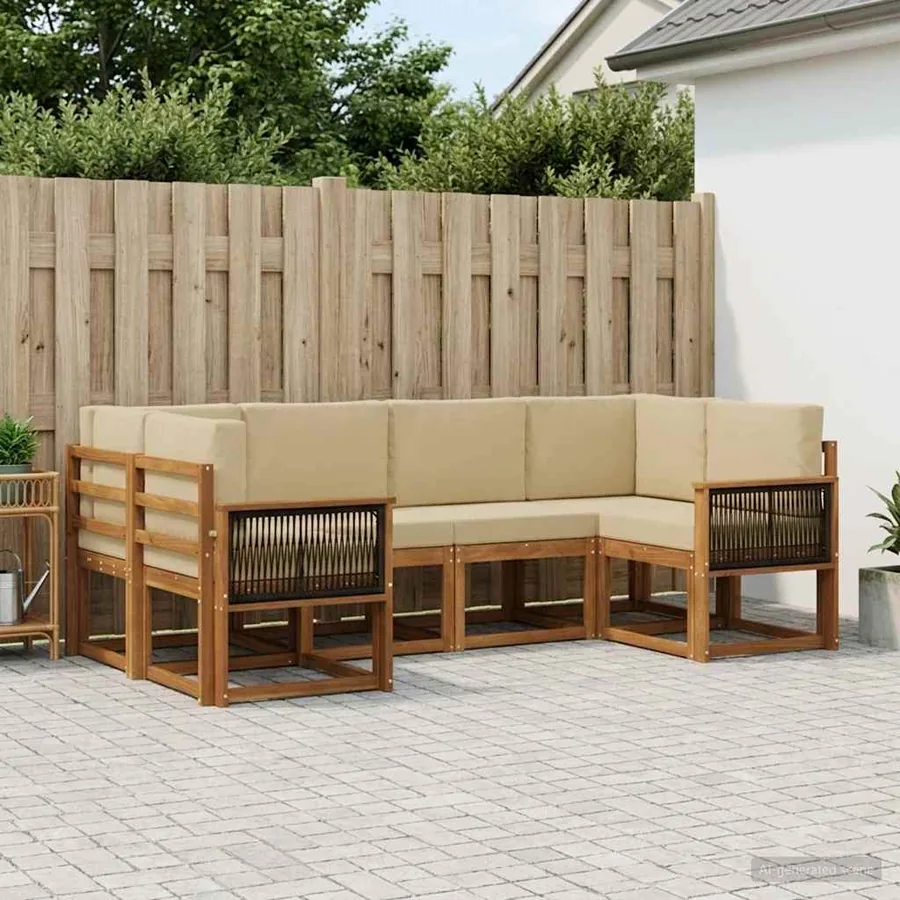 Ensemble de canapés d'extérieur 6 pcs Naturel et Beige