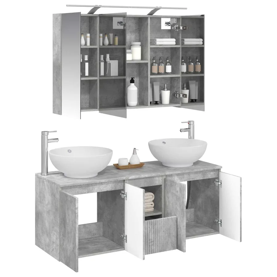 Ensemble d'armoire de salle de bain 4 pcs Gris béton - 3