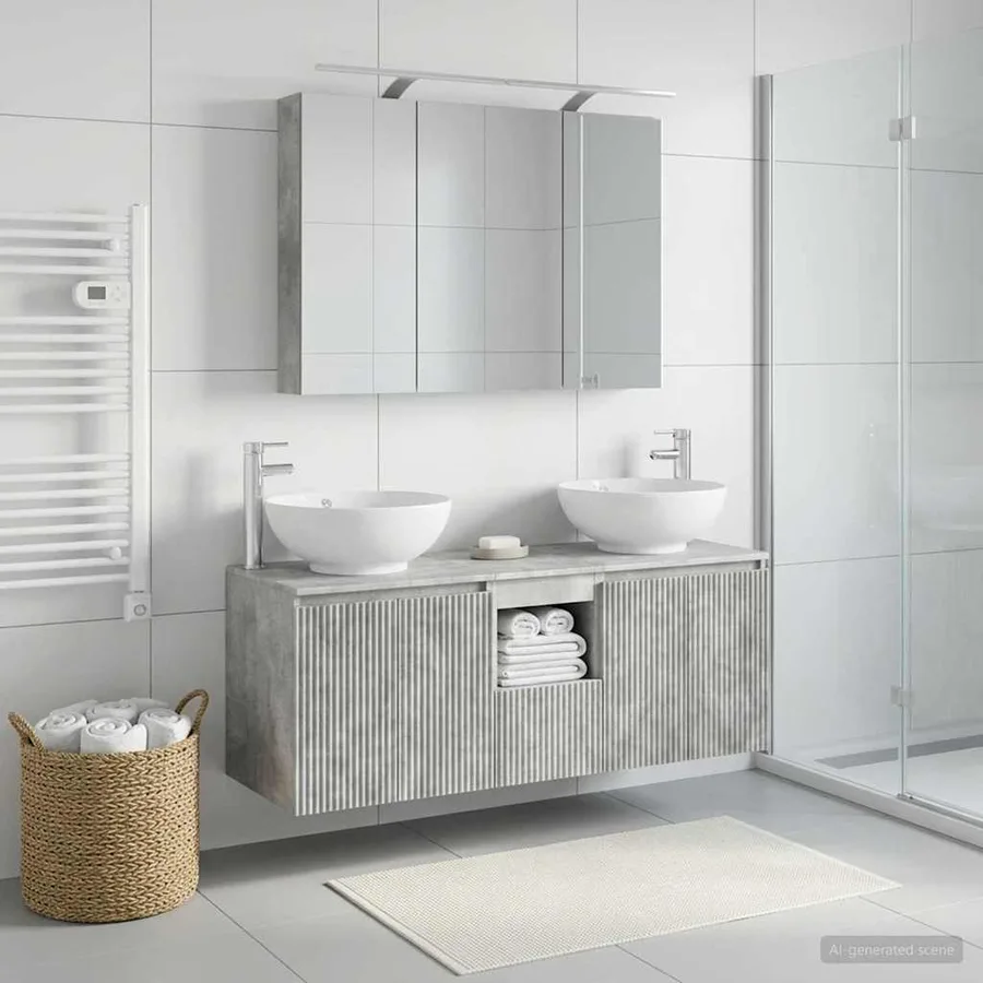 Ensemble d'armoire de salle de bain 4 pcs Gris béton - 4