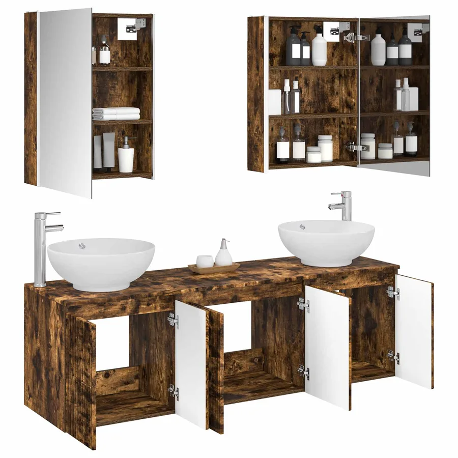 Ensemble d'armoire de salle de bain 5 pcs Chêne fumé - 3