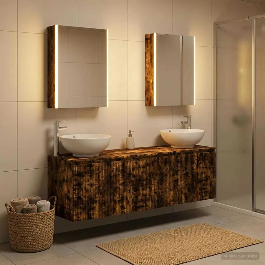 Ensemble d'armoire de salle de bain 5 pcs Chêne fumé - 4