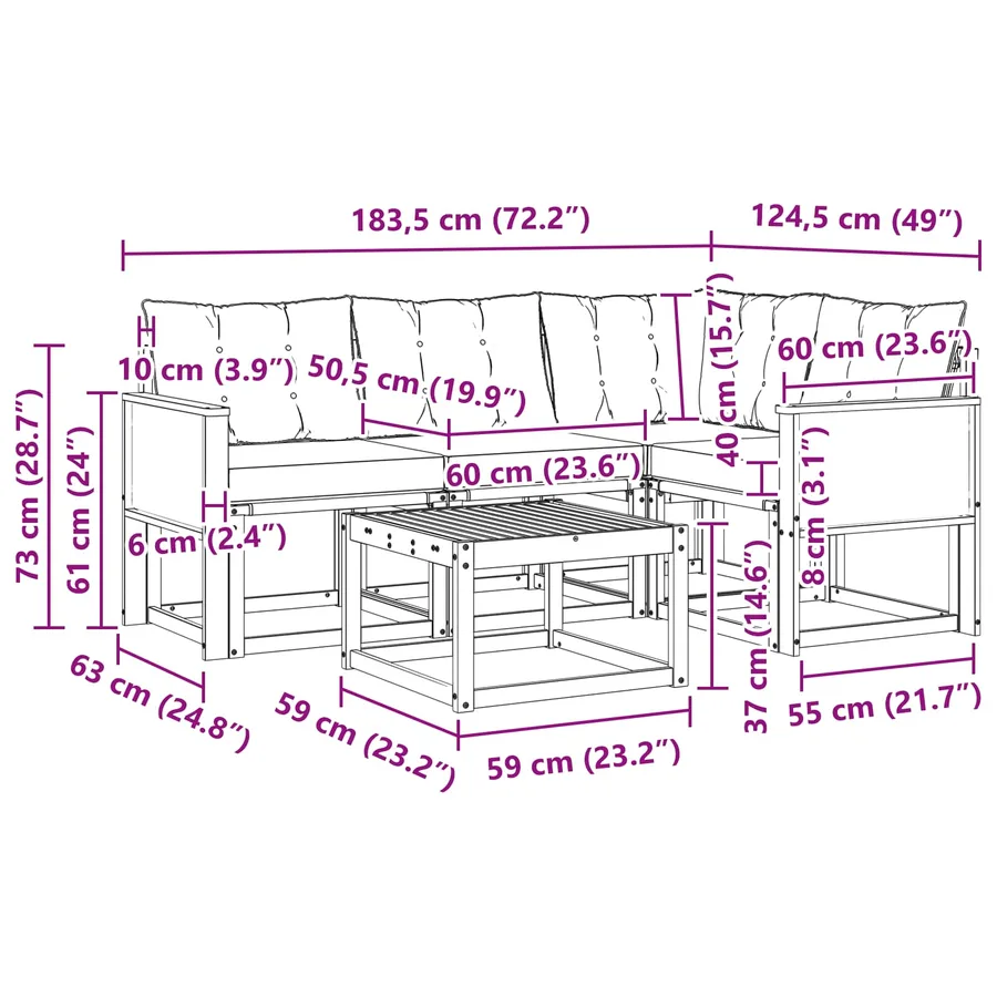 Ensemble de canapés d'extérieur 5 pcs Naturel et gris clair - 9