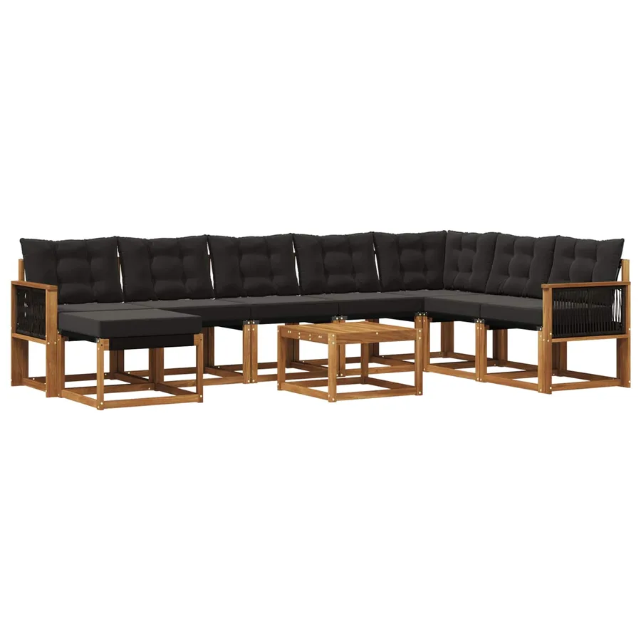 Ensemble de canapés d'extérieur 9 pcs Naturel et noir - 2