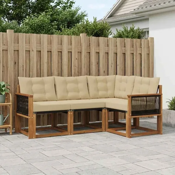 Ensemble de canapés d'extérieur 4 pcs Naturel et Beige
