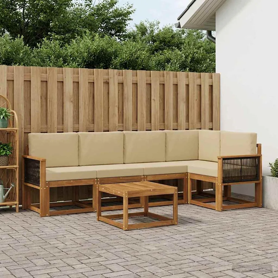 Ensemble de canapés d'extérieur 6 pcs Naturel et Beige
