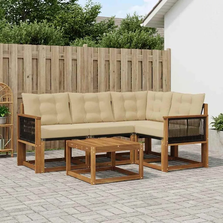 Ensemble de canapés d'extérieur 5 pcs Naturel et Beige