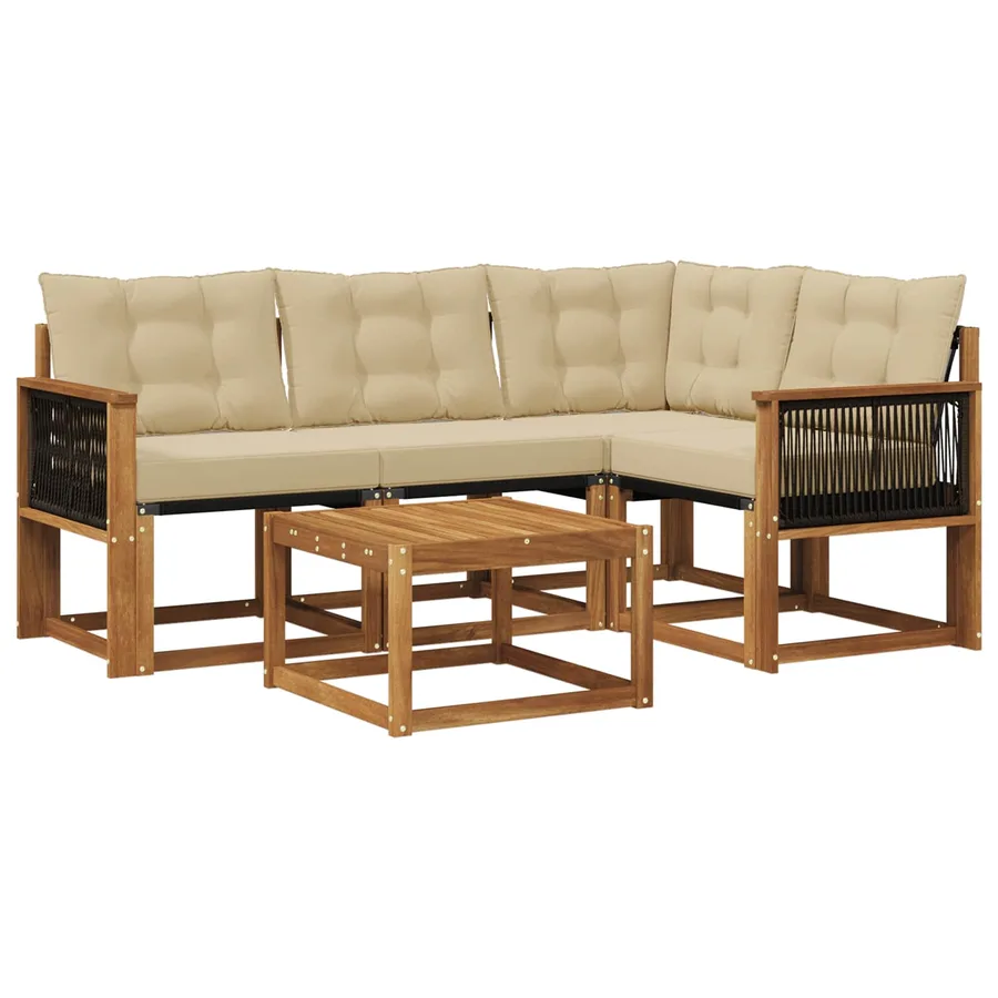 Ensemble de canapés d'extérieur 5 pcs Naturel et Beige - 2