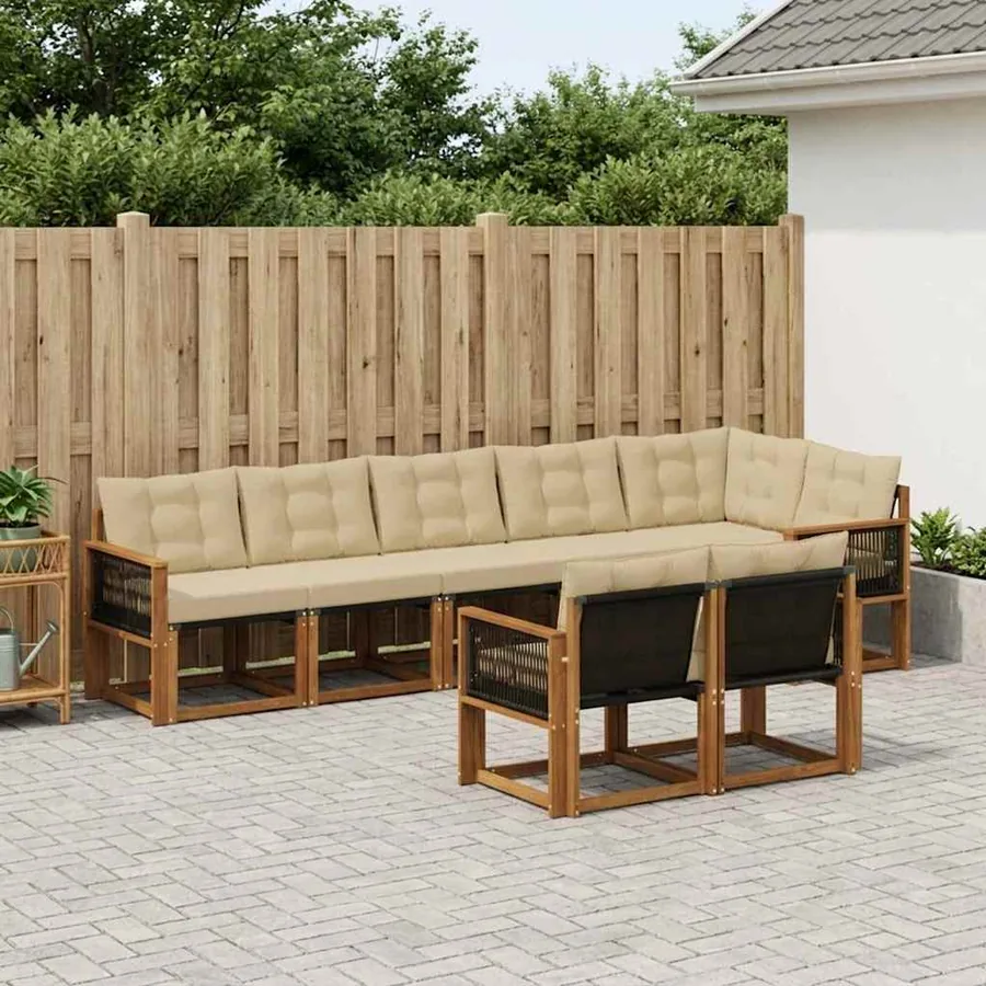 Ensemble de canapés d'extérieur 8 pcs Naturel et Beige
