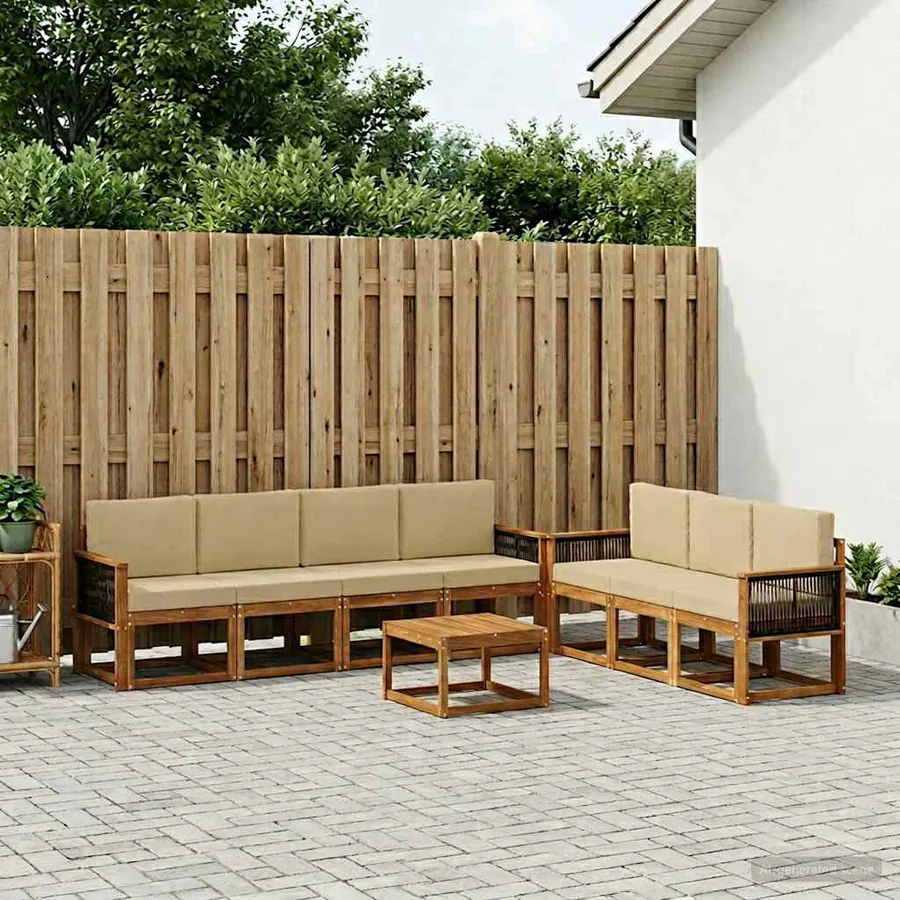Ensemble de canapés d'extérieur avec coussin 7 pcs Naturel