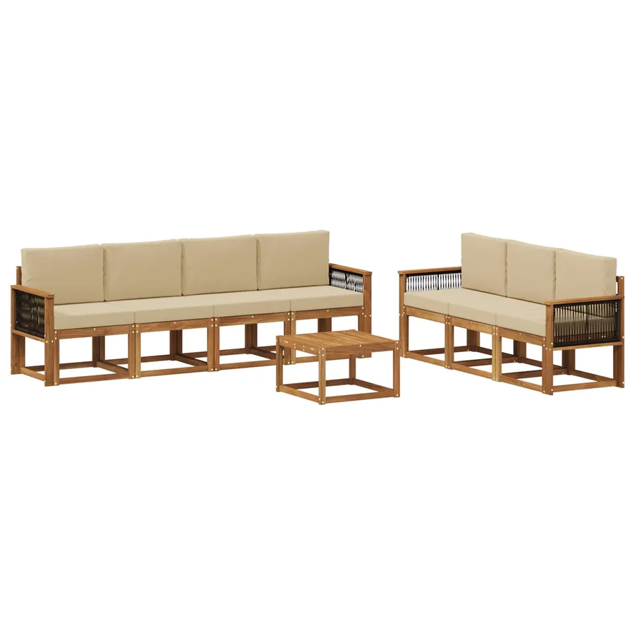 Ensemble de canapés d'extérieur avec coussin 7 pcs Naturel - 2