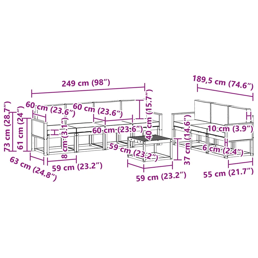 Ensemble de canapés d'extérieur avec coussin 7 pcs Naturel - 7