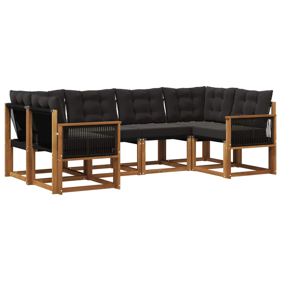 Ensemble de canapés d'extérieur 6 pcs Naturel et noir - 2