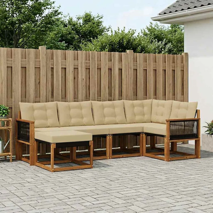 Ensemble de canapés d'extérieur 6 pcs Naturel et Beige