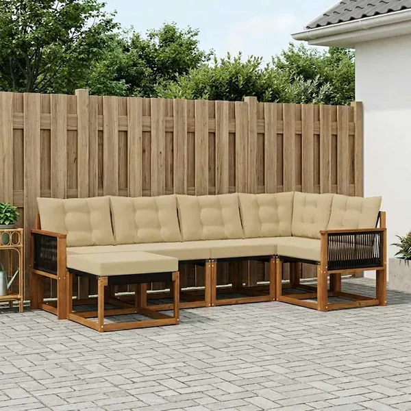 Ensemble de canapés d'extérieur 6 pcs Naturel et Beige