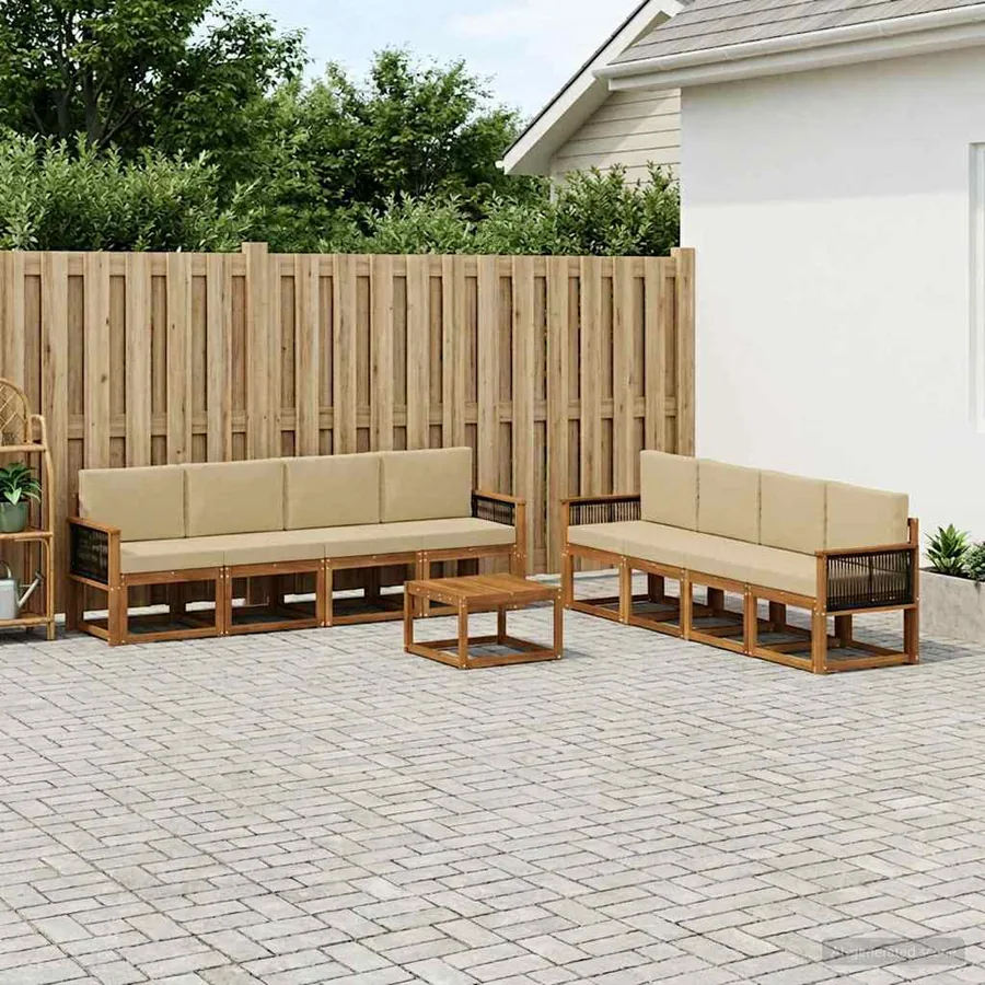 Ensemble de canapés d'extérieur avec coussin 7 pcs Naturel