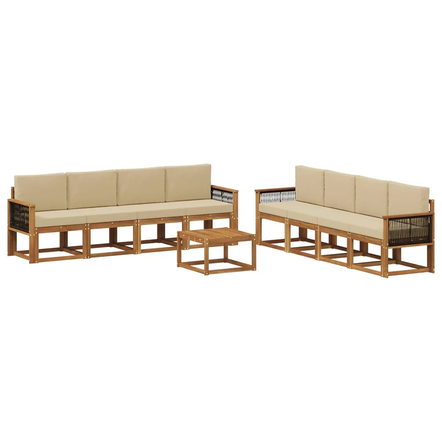 Ensemble de canapés d'extérieur avec coussin 7 pcs Naturel - 2