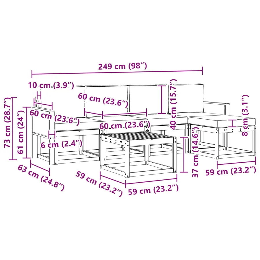 Ensemble de canapés d'extérieur 6 pcs Naturel et Crème - 6