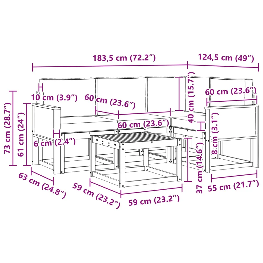 Ensemble de canapés d'extérieur 5 pcs Naturel et Crème - 7