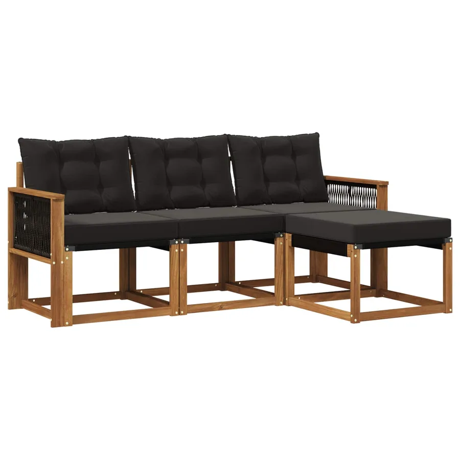 Ensemble de canapés d'extérieur 4 pcs Naturel et noir - 2