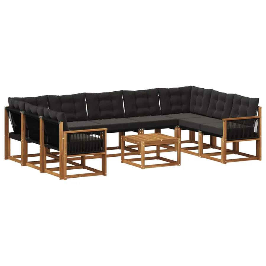Ensemble de canapés d'extérieur 10 pcs Naturel et noir - 2