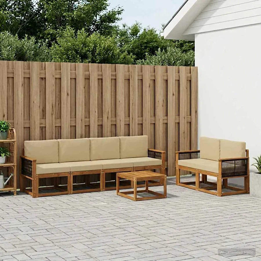 Ensemble de canapés d'extérieur avec coussin 6 pcs Naturel