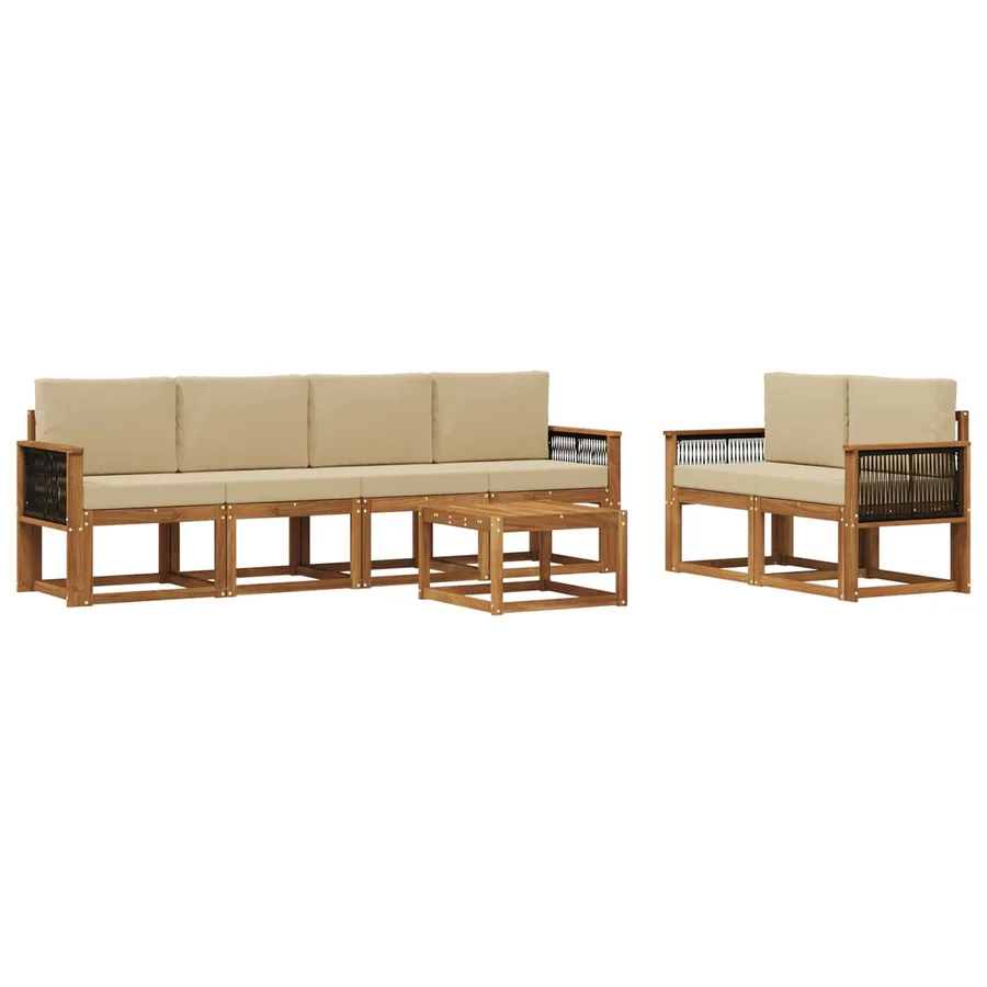 Ensemble de canapés d'extérieur avec coussin 6 pcs Naturel - 2