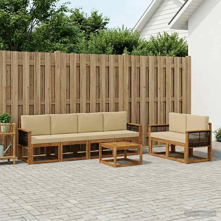 Ensemble de canapés d'extérieur avec coussin 6 pcs Naturel - 3