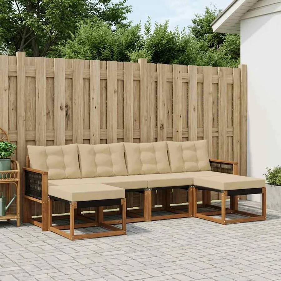 Ensemble de canapés d'extérieur 6 pcs Naturel et Beige